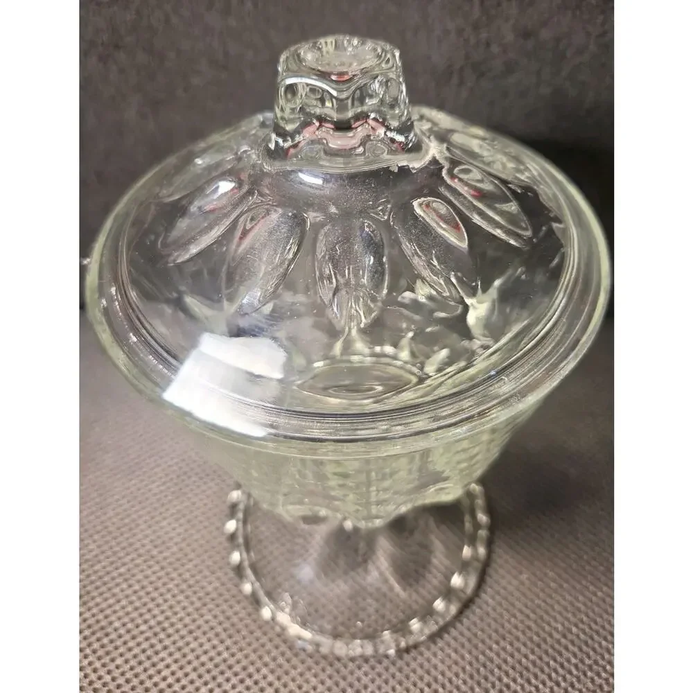 Vintage Hazel-Atlas Compote Candy Dish with Lid Thumbprint Reflection Pattern